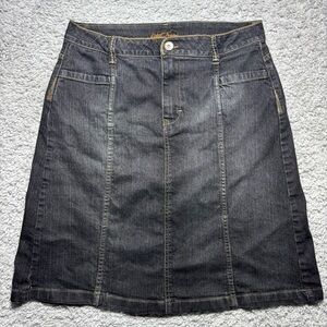 Kikit Jeans Skirt Womens 10 Black Midi Denim Big Stitch Zip Fly 4 Pockets BOHO